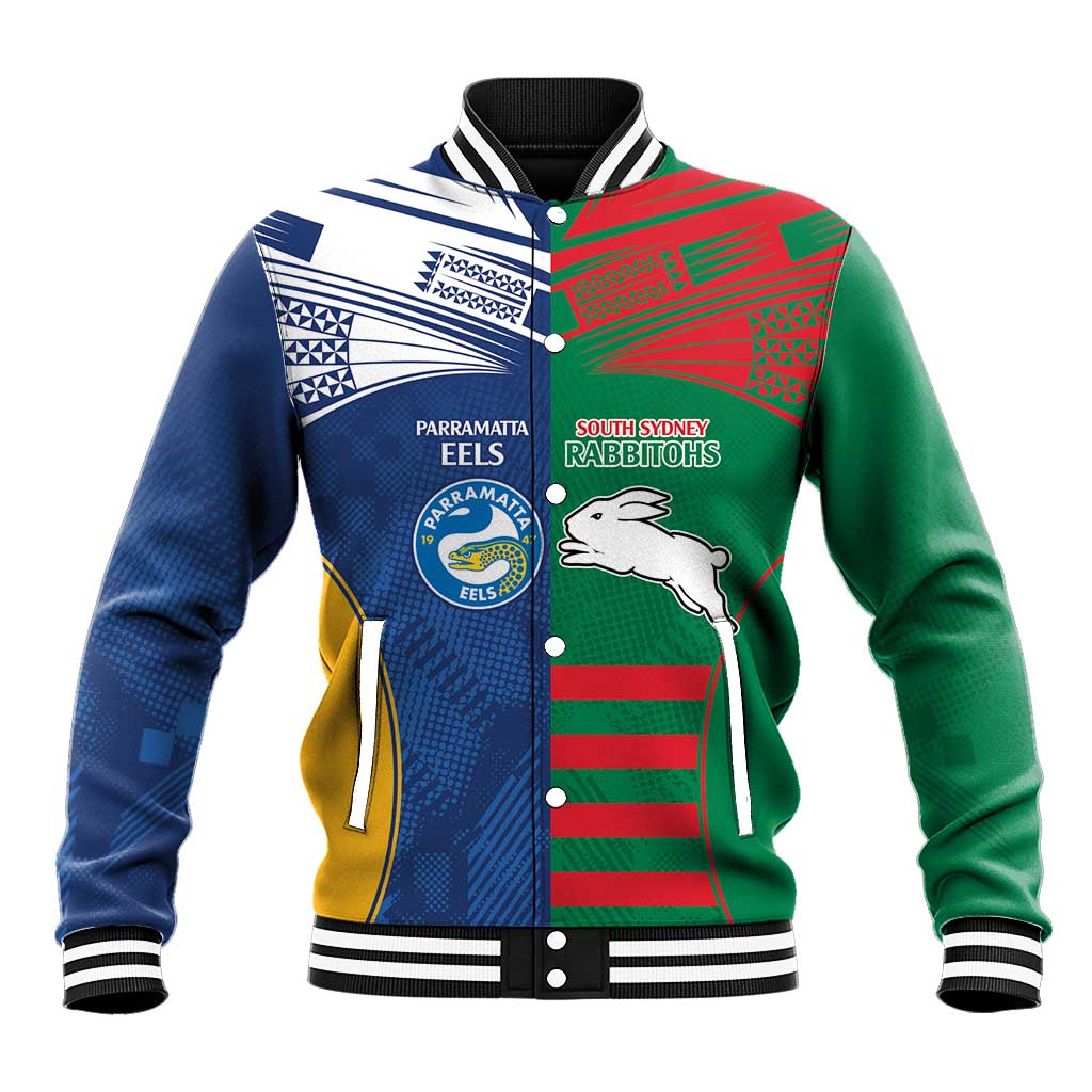 Custom Rabbitohs and Eels Together Baseball Jacket Sporty Style