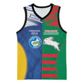 Custom Rabbitohs and Eels Together Basketball Jersey Sporty Style