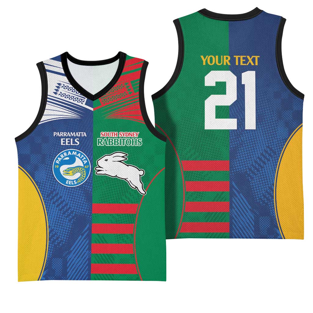 Custom Rabbitohs and Eels Together Basketball Jersey Sporty Style
