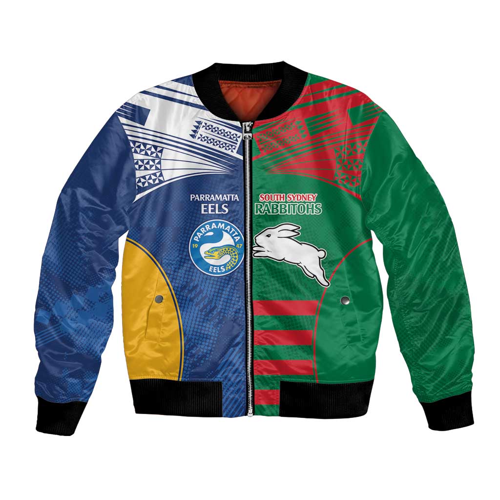 Custom Rabbitohs and Eels Together Bomber Jacket Sporty Style