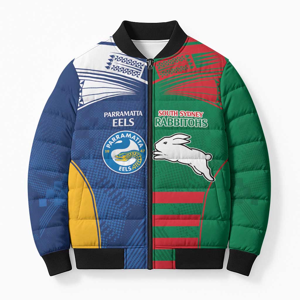 Custom Rabbitohs and Eels Together Bomber Puffer Jacket Sporty Style