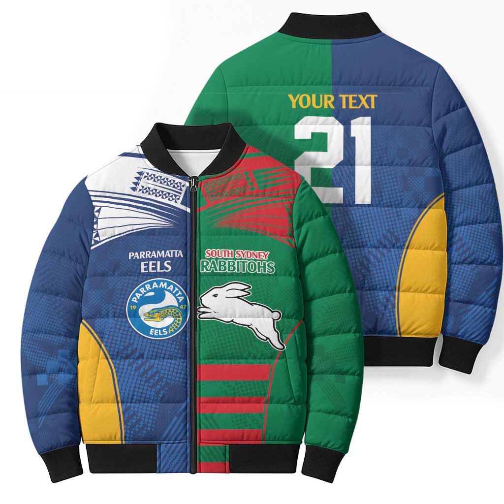 Custom Rabbitohs and Eels Together Bomber Puffer Jacket Sporty Style