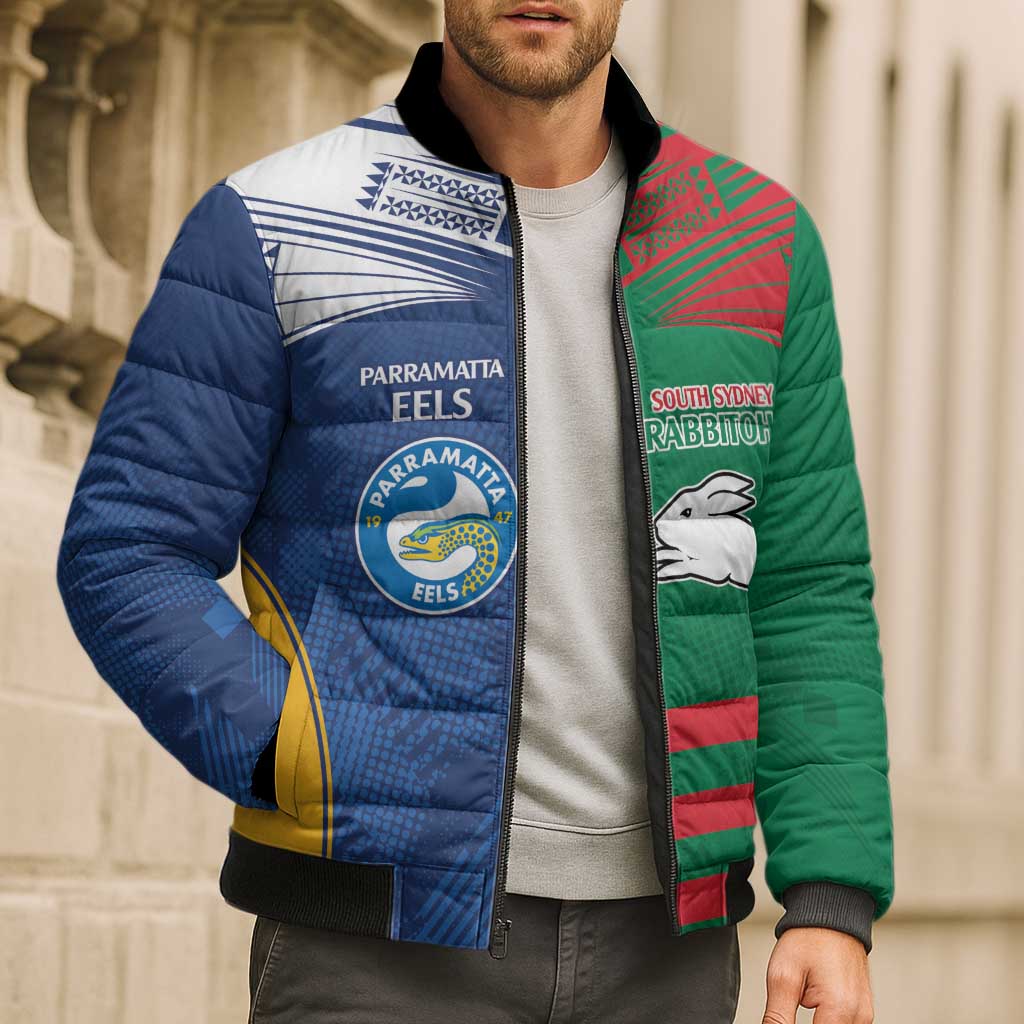 Custom Rabbitohs and Eels Together Bomber Puffer Jacket Sporty Style