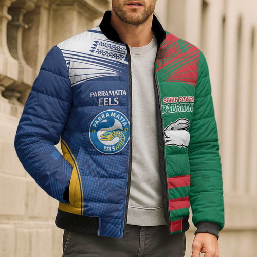 Custom Rabbitohs and Eels Together Bomber Puffer Jacket Sporty Style