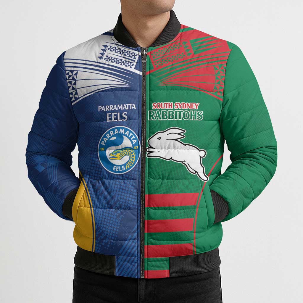 Custom Rabbitohs and Eels Together Bomber Puffer Jacket Sporty Style