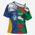 Custom Rabbitohs and Eels Together Cross Shoulder Shirt Sporty Style