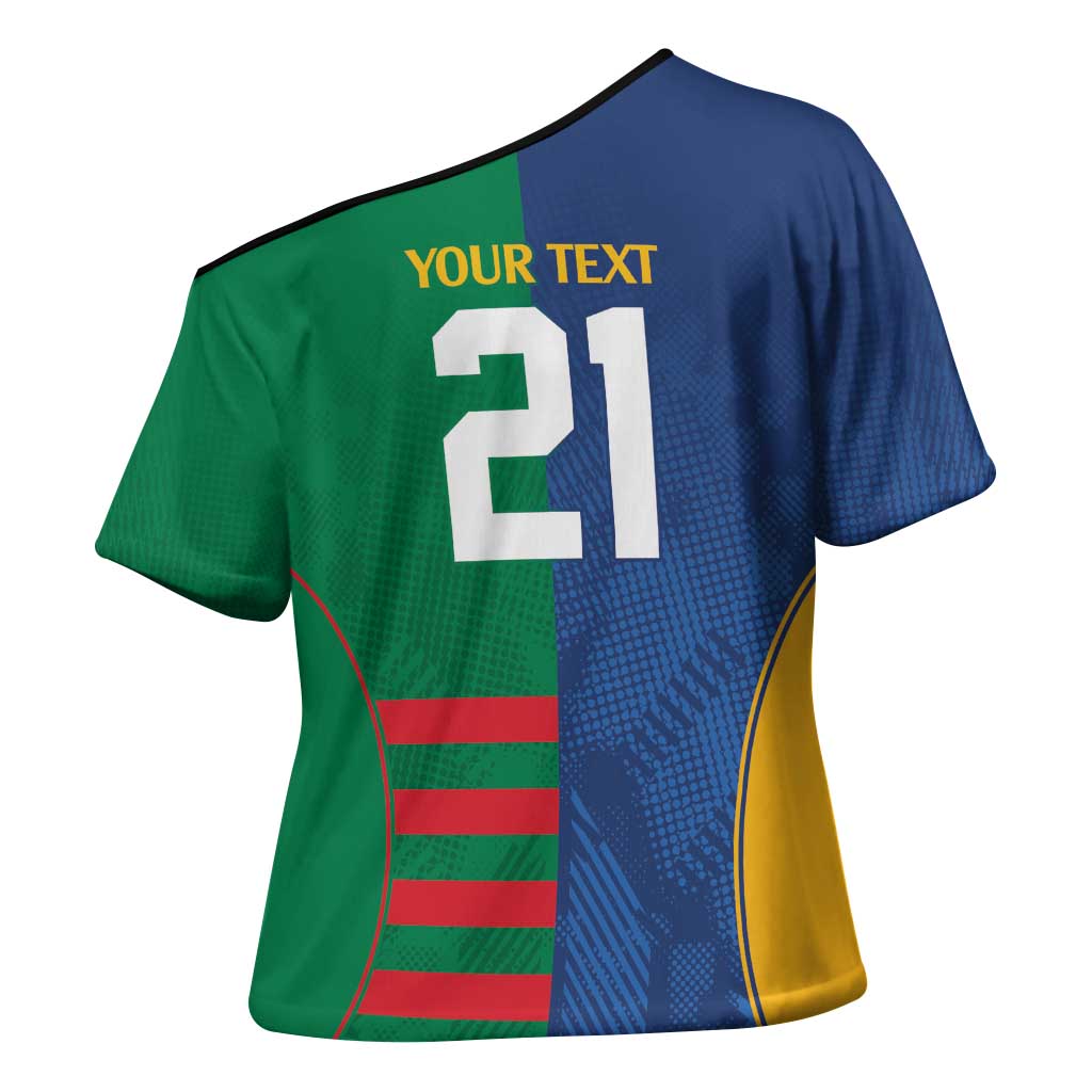 Custom Rabbitohs and Eels Together Cross Shoulder Shirt Sporty Style