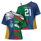 Custom Rabbitohs and Eels Together Cross Shoulder Shirt Sporty Style