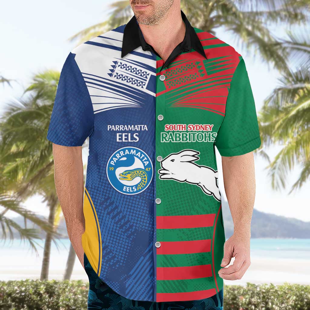 Custom Rabbitohs and Eels Together Hawaiian Shirt Sporty Style