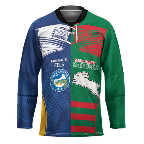 Custom Rabbitohs and Eels Together Hockey Jersey Sporty Style