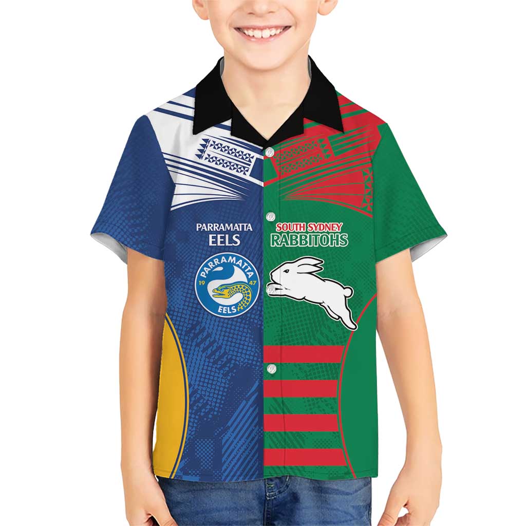 Custom Rabbitohs and Eels Together Kid Hawaiian Shirt Sporty Style