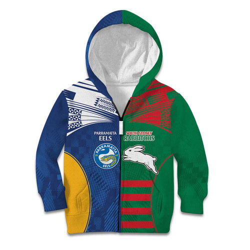 Custom Rabbitohs and Eels Together Kid Hoodie Sporty Style