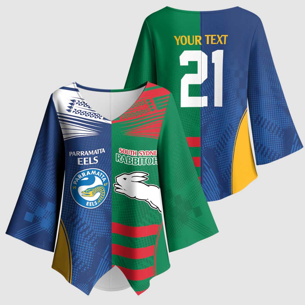 Custom Rabbitohs and Eels Together Kimono Sleeve Blouse Sporty Style