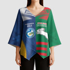 Custom Rabbitohs and Eels Together Kimono Sleeve Blouse Sporty Style