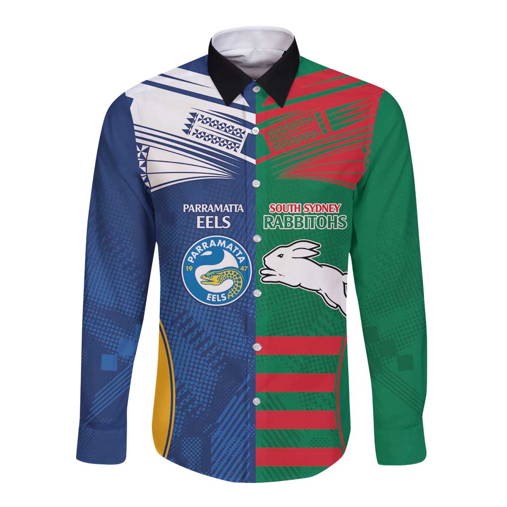 Custom Rabbitohs and Eels Together Long Sleeve Button Shirt Sporty Style