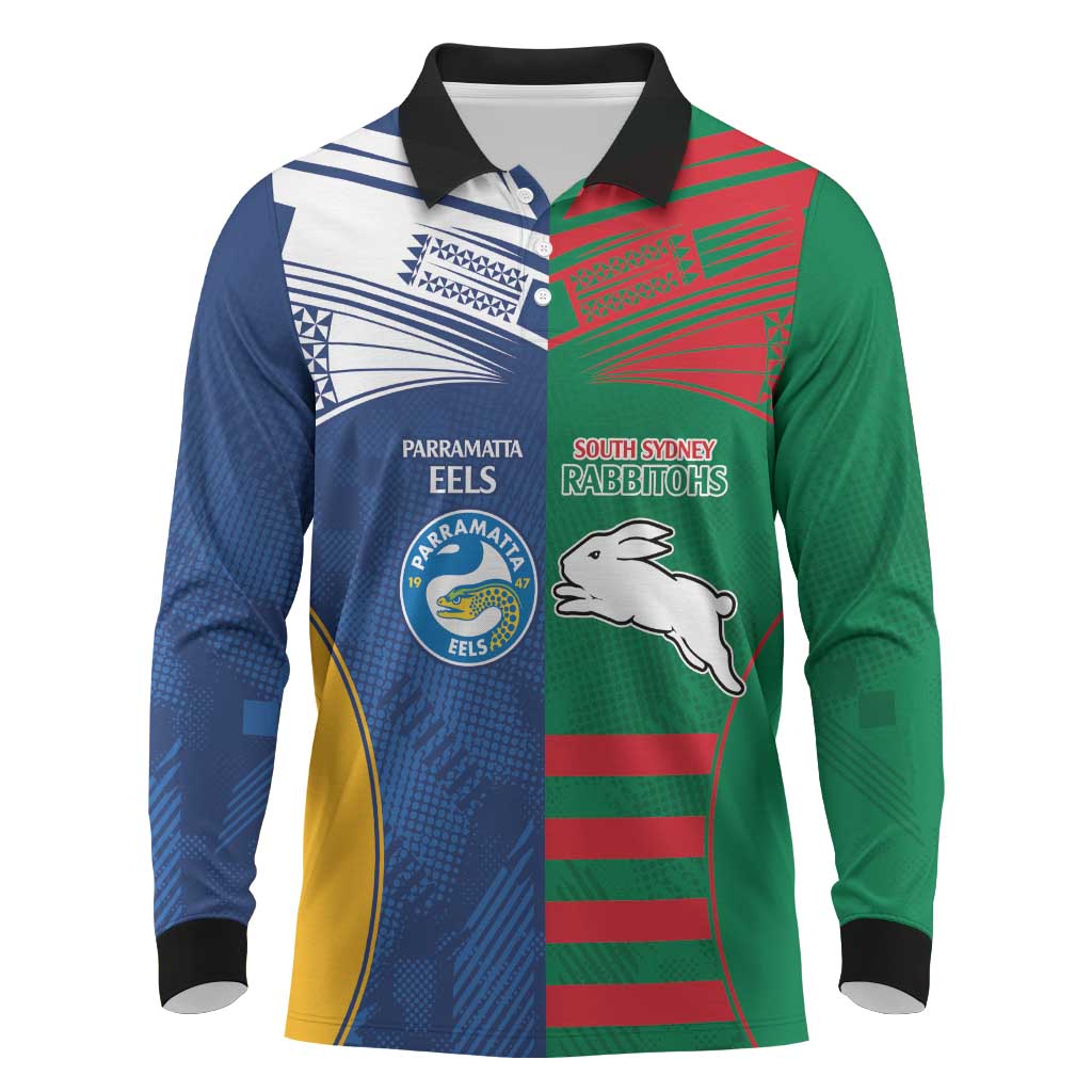 Custom Rabbitohs and Eels Together Long Sleeve Polo Shirt Sporty Style