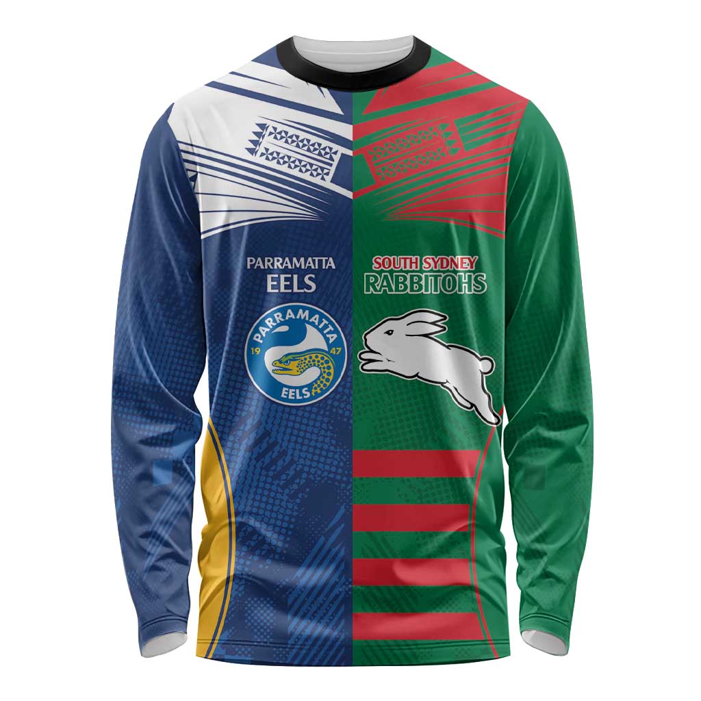 Custom Rabbitohs and Eels Together Long Sleeve Shirt Sporty Style