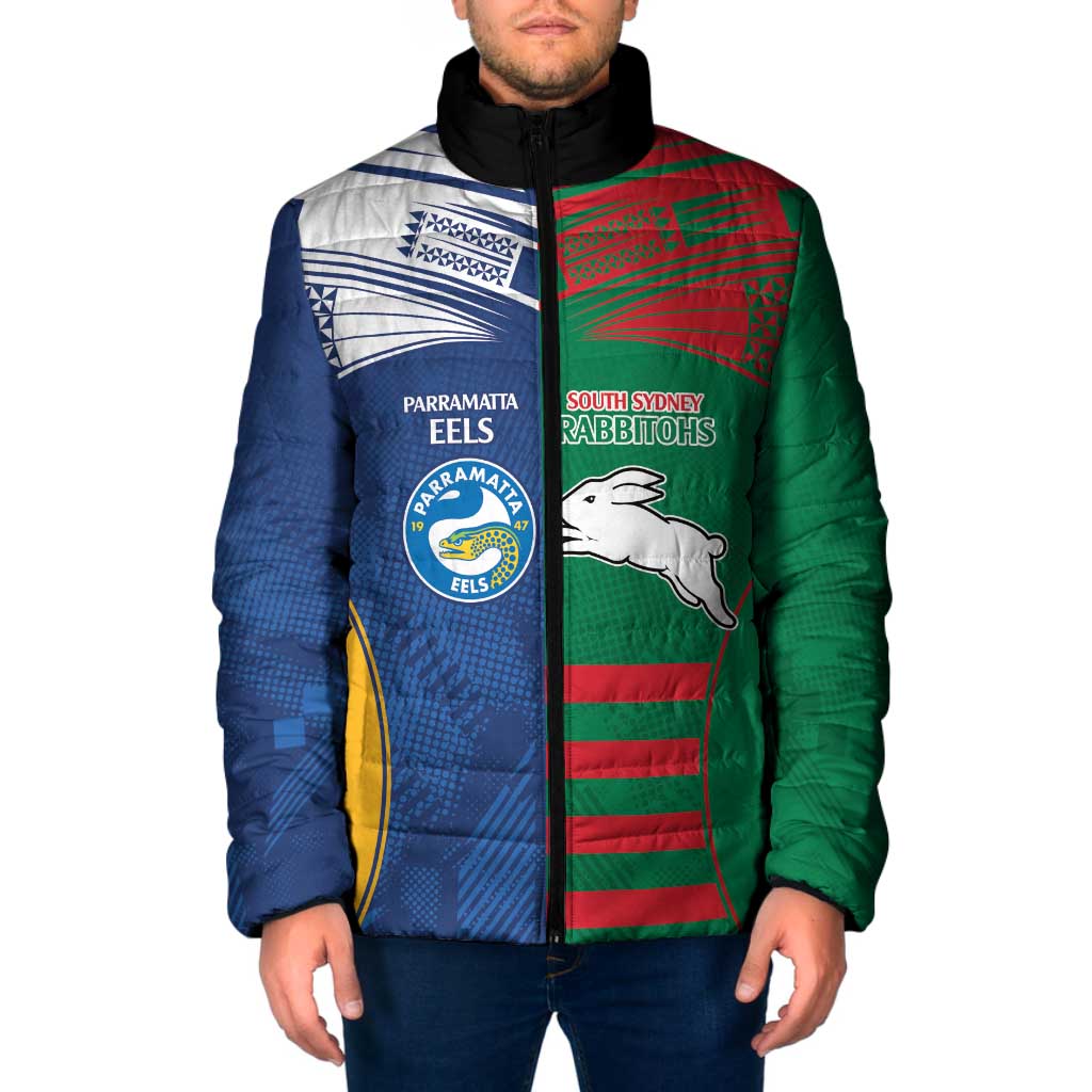 Custom Rabbitohs and Eels Together Padded Jacket Sporty Style