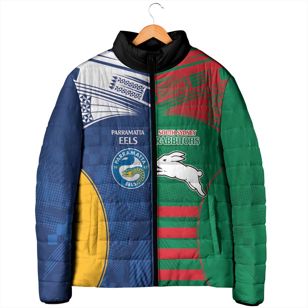 Custom Rabbitohs and Eels Together Padded Jacket Sporty Style
