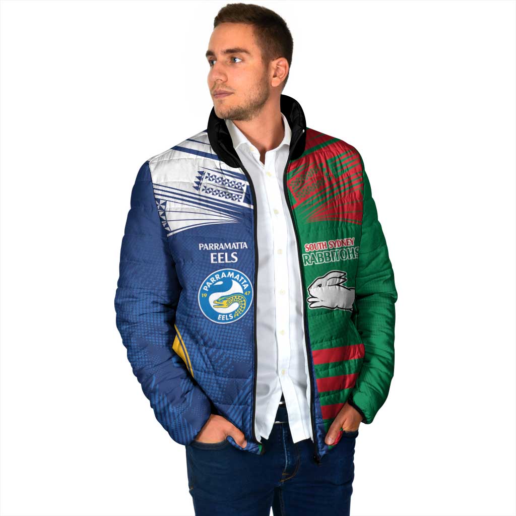 Custom Rabbitohs and Eels Together Padded Jacket Sporty Style