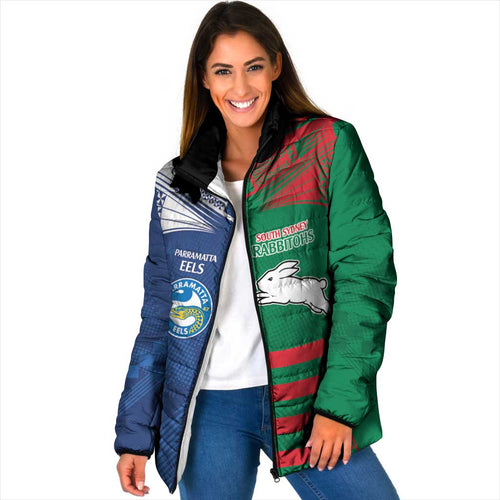 Custom Rabbitohs and Eels Together Padded Jacket Sporty Style