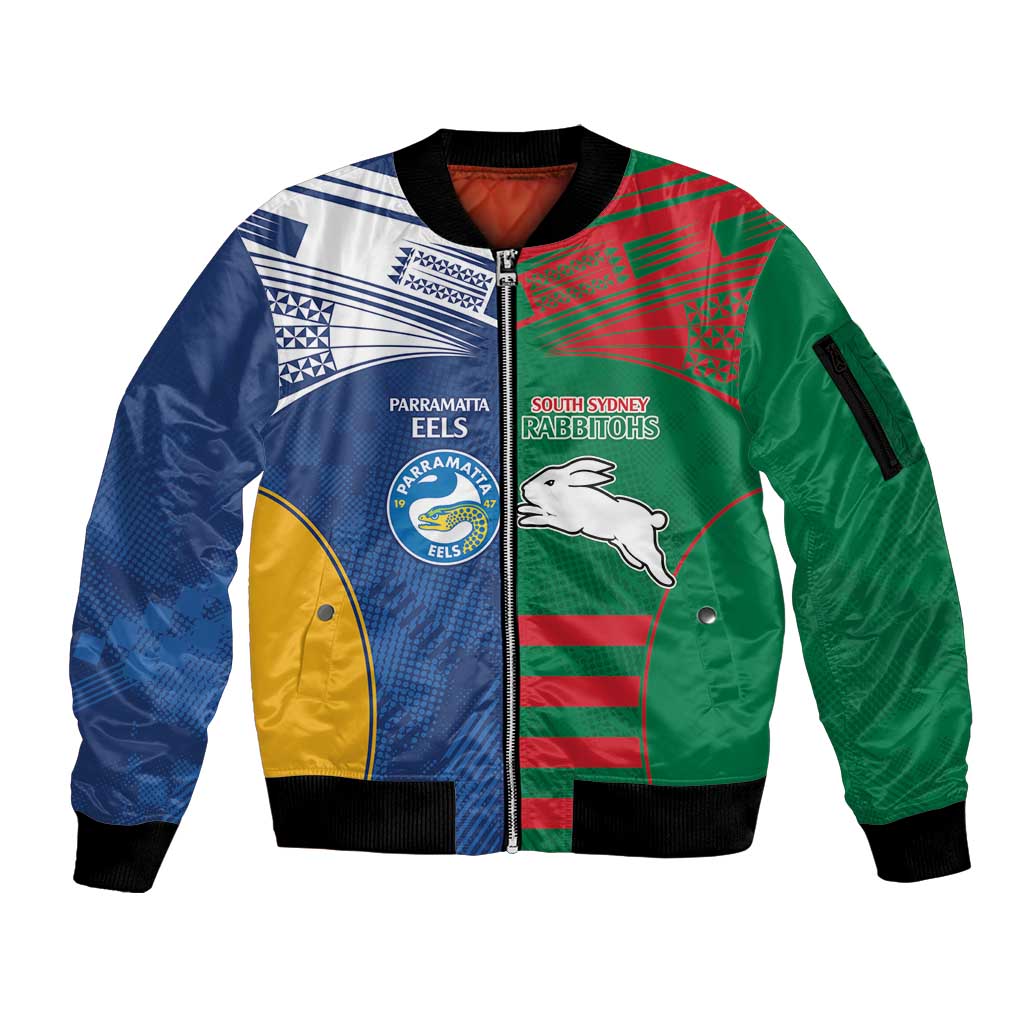 Custom Rabbitohs and Eels Together Sleeve Zip Bomber Jacket Sporty Style