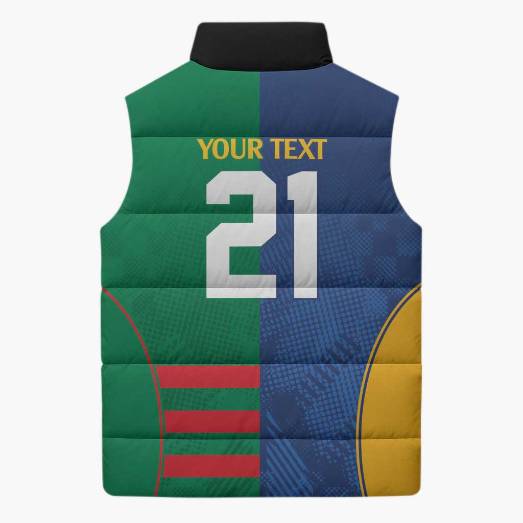 Custom Rabbitohs and Eels Together Sleeveless Puffer Jacket Sporty Style