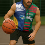 Custom Rabbitohs and Eels Together Sleeveless Zip Hoodie Sporty Style