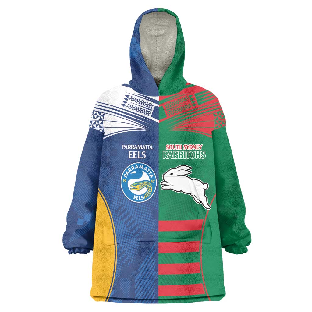 Custom Rabbitohs and Eels Together Wearable Blanket Hoodie Sporty Style