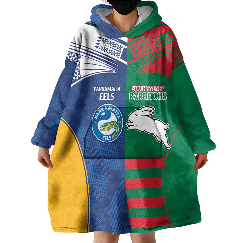Custom Rabbitohs and Eels Together Wearable Blanket Hoodie Sporty Style