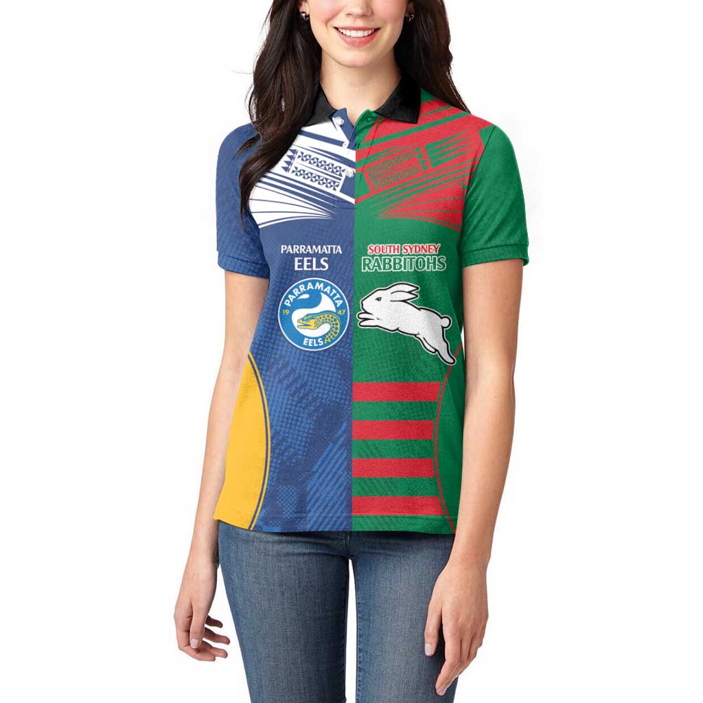 Custom Rabbitohs and Eels Together Women Polo Shirt Sporty Style
