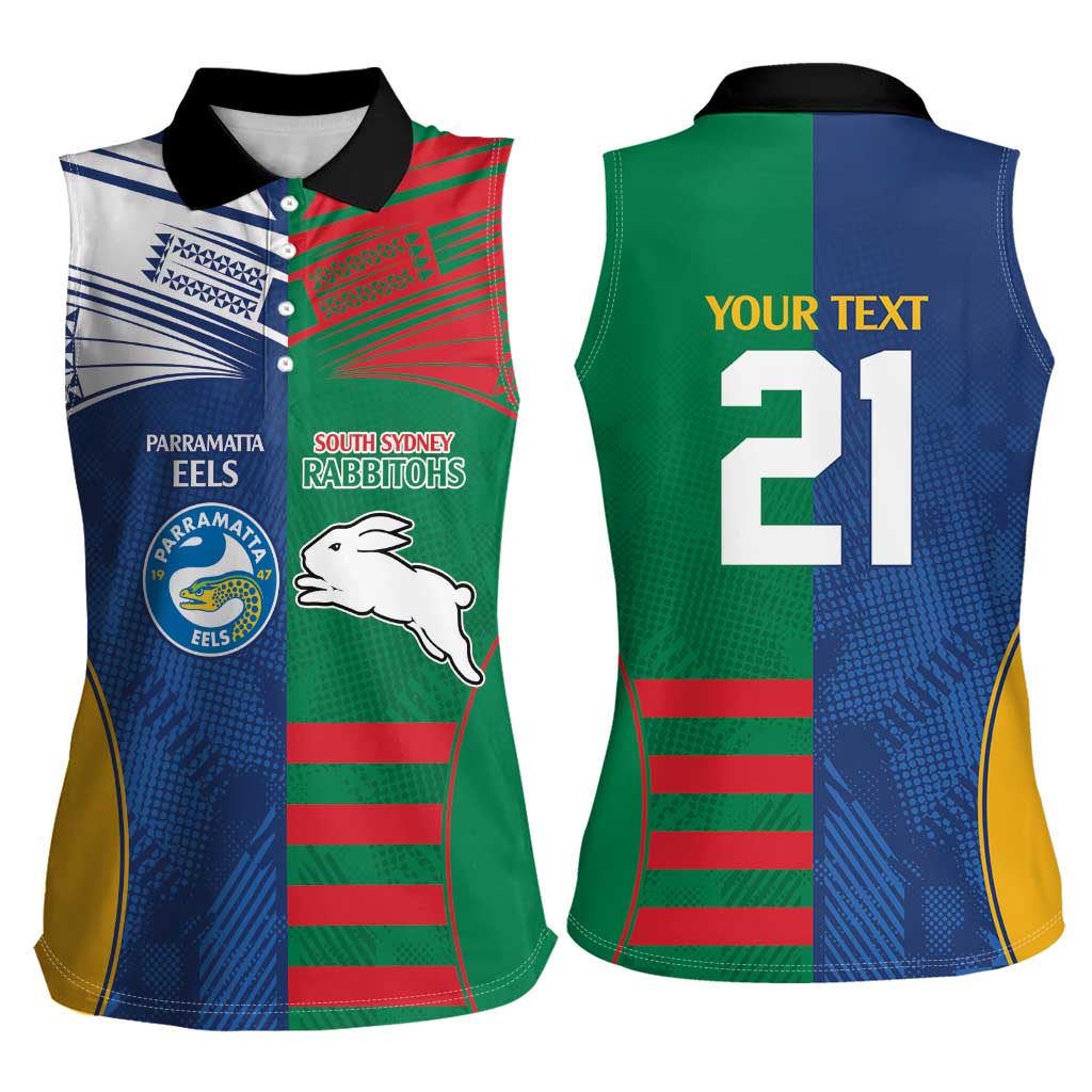 Custom Rabbitohs and Eels Together Women Sleeveless Polo Shirt Sporty Style