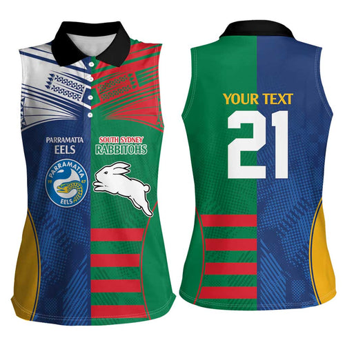 Custom Rabbitohs and Eels Together Women Sleeveless Polo Shirt Sporty Style