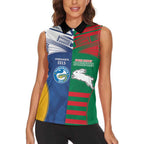 Custom Rabbitohs and Eels Together Women Sleeveless Polo Shirt Sporty Style