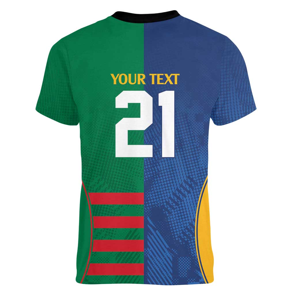 Custom Rabbitohs and Eels Together Women V-Neck T-Shirt Sporty Style