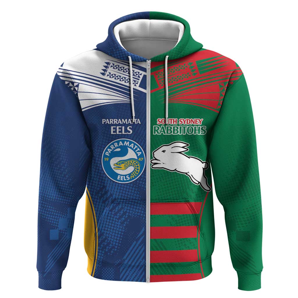 Custom Rabbitohs and Eels Together Zip Hoodie Sporty Style