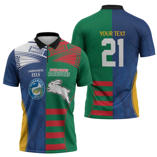 Custom Rabbitohs and Eels Together Zipper Polo Shirt Sporty Style