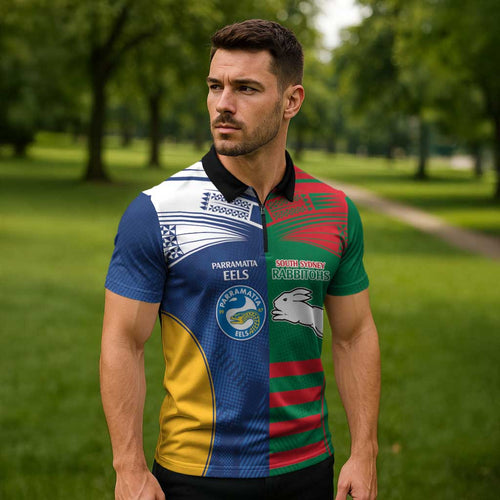 Custom Rabbitohs and Eels Together Zipper Polo Shirt Sporty Style
