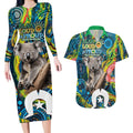 Personalised Vivid Minimal Koala Couples Matching Long Sleeve Bodycon Dress and Hawaiian Shirt NAIDOC 2024 Aboriginal Art Style No2