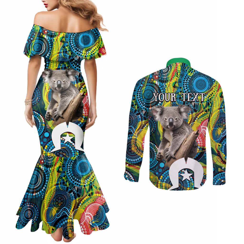 Personalised Vivid Minimal Koala Couples Matching Mermaid Dress and Long Sleeve Button Shirt NAIDOC 2024 Aboriginal Art Style No2