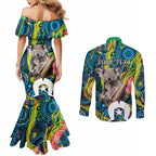 Personalised Vivid Minimal Koala Couples Matching Mermaid Dress and Long Sleeve Button Shirt NAIDOC 2024 Aboriginal Art Style No2