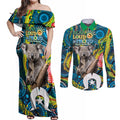 Personalised Vivid Minimal Koala Couples Matching Off Shoulder Maxi Dress and Long Sleeve Button Shirt NAIDOC 2024 Aboriginal Art Style No2