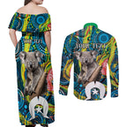 Personalised Vivid Minimal Koala Couples Matching Off Shoulder Maxi Dress and Long Sleeve Button Shirt NAIDOC 2024 Aboriginal Art Style No2