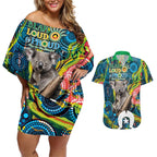 Personalised Vivid Minimal Koala Couples Matching Off Shoulder Short Dress and Hawaiian Shirt NAIDOC 2024 Aboriginal Art Style No2