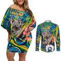 Personalised Vivid Minimal Koala Couples Matching Off Shoulder Short Dress and Long Sleeve Button Shirt NAIDOC 2024 Aboriginal Art Style No2