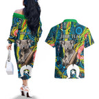 Personalised Vivid Minimal Koala Couples Matching Off The Shoulder Long Sleeve Dress and Hawaiian Shirt NAIDOC 2024 Aboriginal Art Style No2