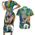 Personalised Vivid Minimal Koala Couples Matching Short Sleeve Bodycon Dress and Hawaiian Shirt NAIDOC 2024 Aboriginal Art Style No2