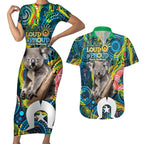 Personalised Vivid Minimal Koala Couples Matching Short Sleeve Bodycon Dress and Hawaiian Shirt NAIDOC 2024 Aboriginal Art Style No2