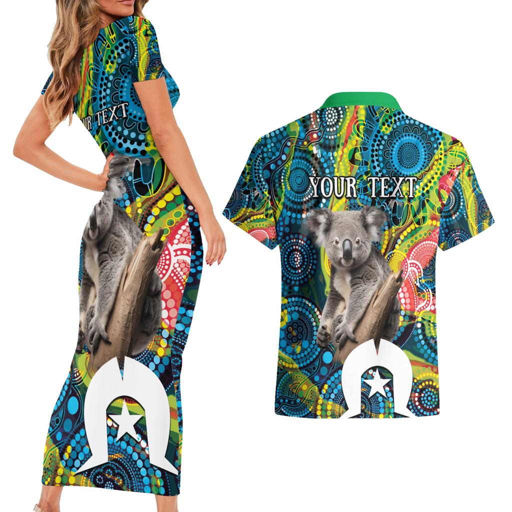 Personalised Vivid Minimal Koala Couples Matching Short Sleeve Bodycon Dress and Hawaiian Shirt NAIDOC 2024 Aboriginal Art Style No2