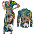 Personalised Vivid Minimal Koala Couples Matching Short Sleeve Bodycon Dress and Long Sleeve Button Shirt NAIDOC 2024 Aboriginal Art Style No2